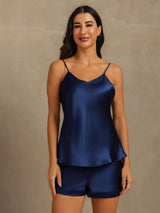 [Mørke blå] SilkSilky-NO V Neck Camisole sett 003