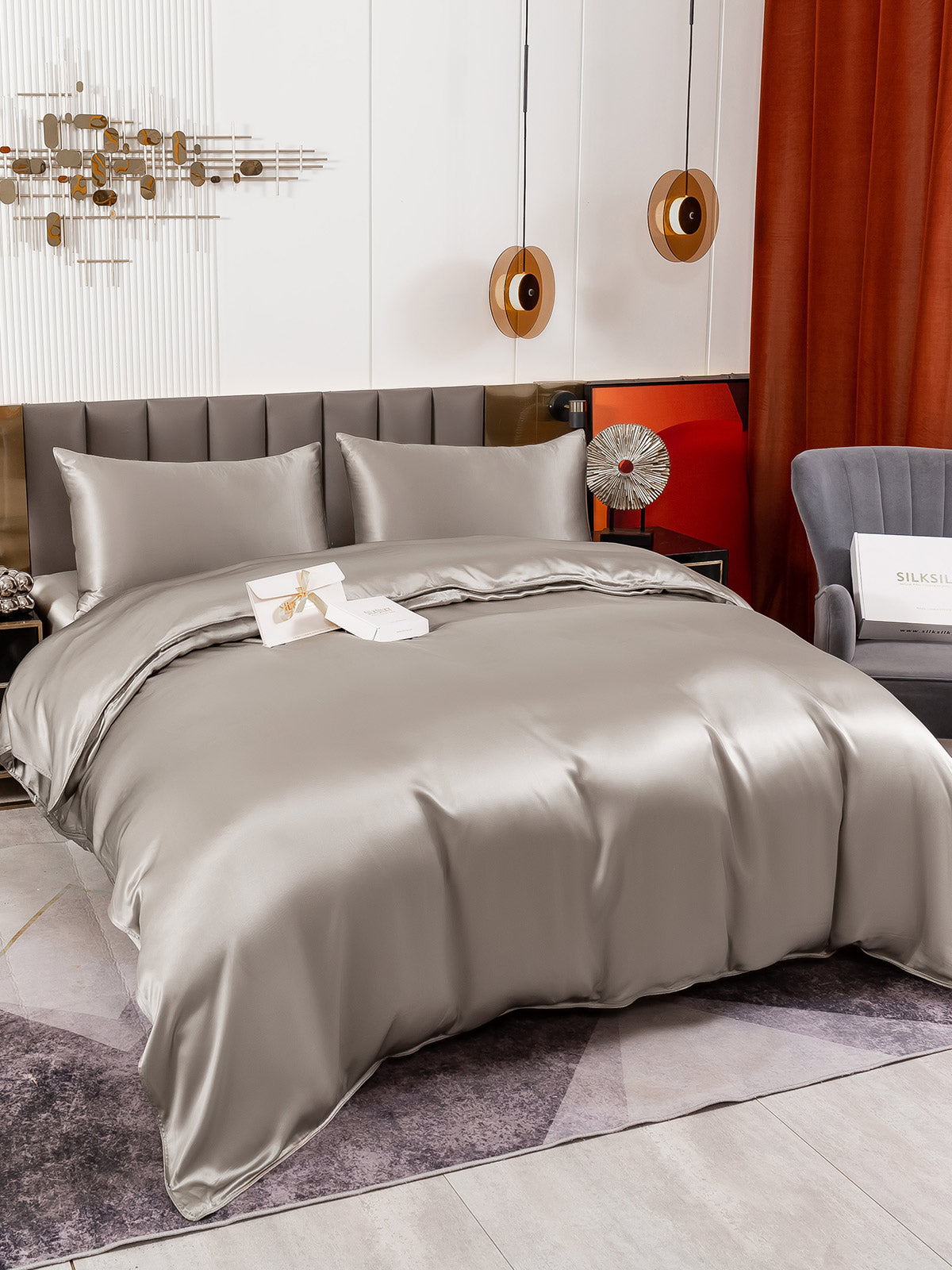 [Grå] SilkSilky-NO 19Momme Bedding Set 005