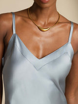 [Gråblå] SilkSilky-NO Spaghetti Strap V Neck Kjole 006