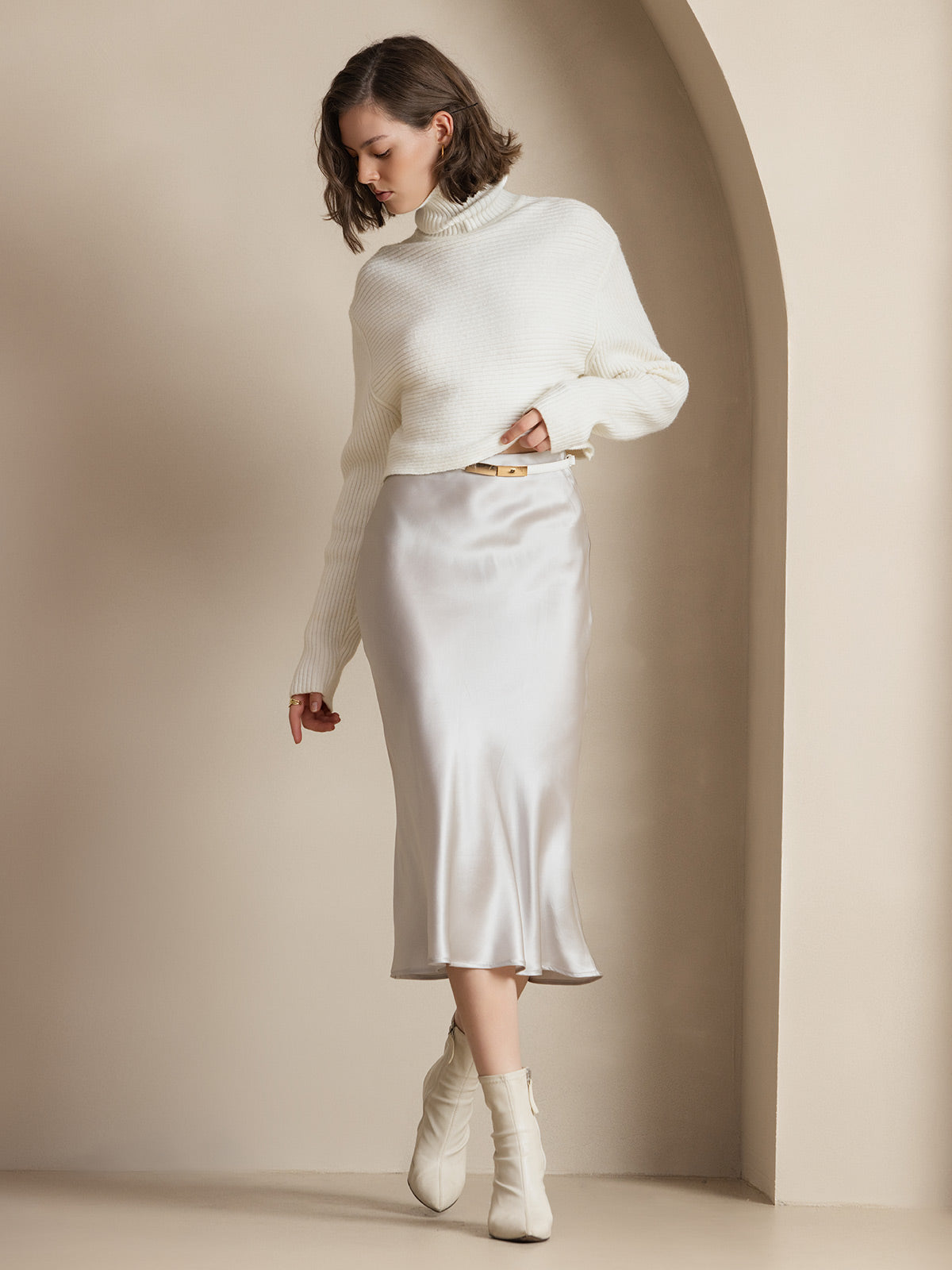 [Lysegrå] SilkSilky-NO 19Momme Skirt 001,