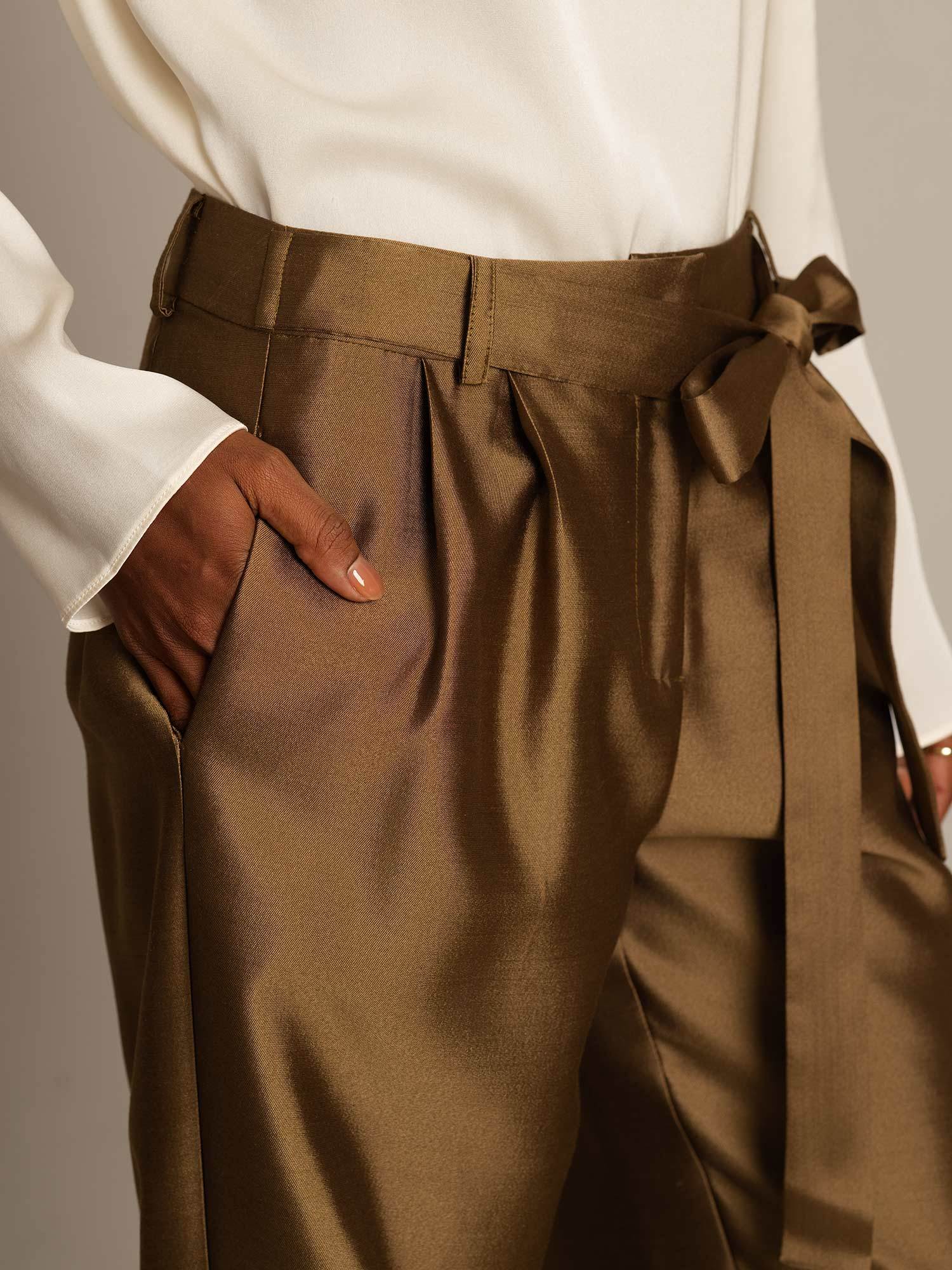 [Bronse] SilkSilky-NO 32Momme Silk-Wool Blend Womens Pants 004,