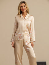 [Champagne] SilkSilky-NO Long Sleeve Lapel Collar Pyjamas for Kvinner 004