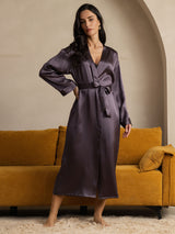 [Lilla Grå] SilkSilky-NO Long Sleeve Morgenkåpe for Kvinner 003