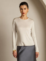 [Grå] SilkSilky-NO Long Sleeve Crew Neck T-skjorte for Kvinner 003