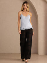 [Gråblå] SilkSilky-NO V Neck Camisole Topp 007