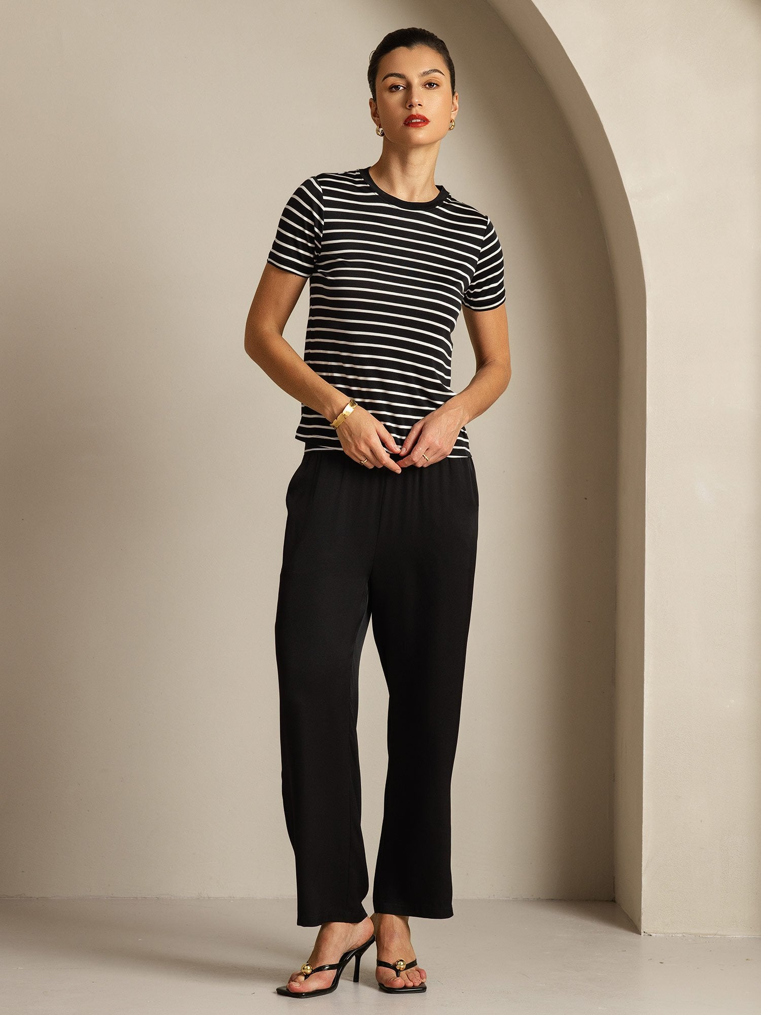 [SvartStripe] SilkSilky-NO Silke Womens T-Shirt 008