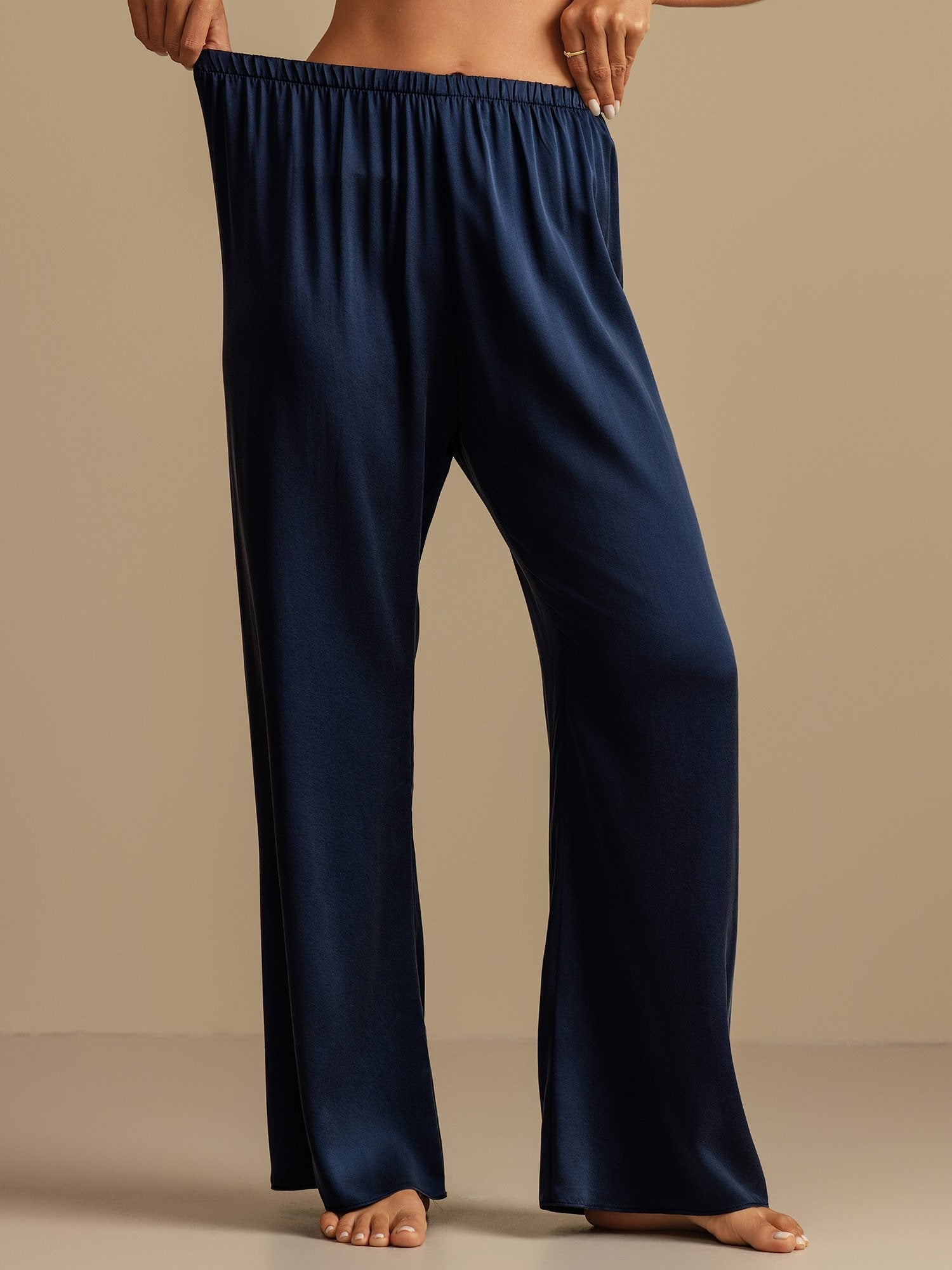 [Mørke blå] SilkSilky-NO 19Momme Silke Womens Sleep Bottoms 005,