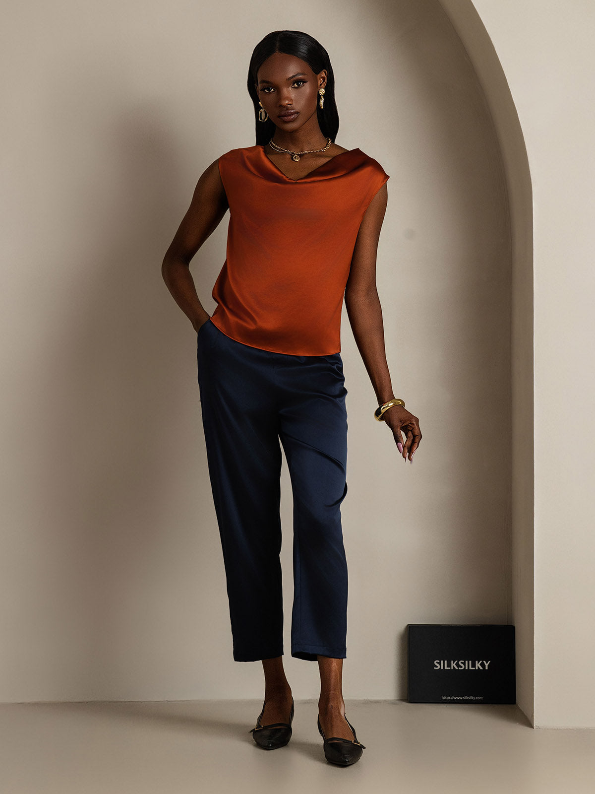 [Karamell] SilkSilky-NO 19Momme Silke Womens T-Shirt 007