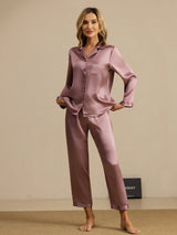 [Blek Mauve] SilkSilky-NO Langermet Notchkrage Pyjamas for Kvinner 007