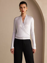 [Grå] SilkSilky-NO Long Sleeve Wrap Damebluser 001