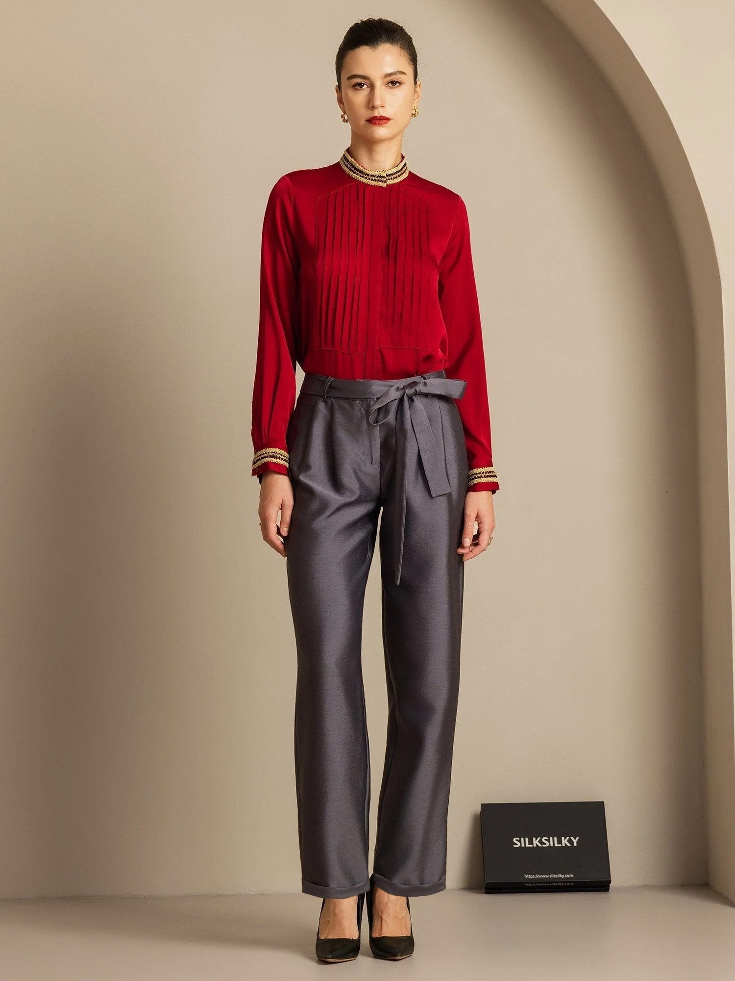 [Grå] SilkSilky-NO 32Momme Silke Womens Pants 006