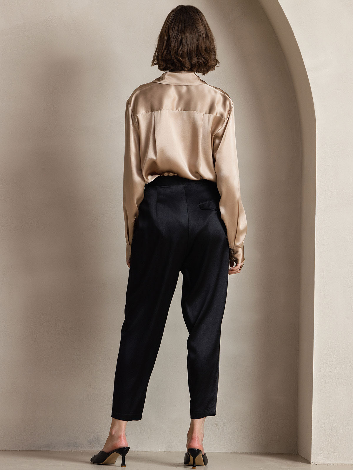 [Champagne] SilkSilky-NO Silke Long Sleeve Collar Skjorte for Kvinner 004