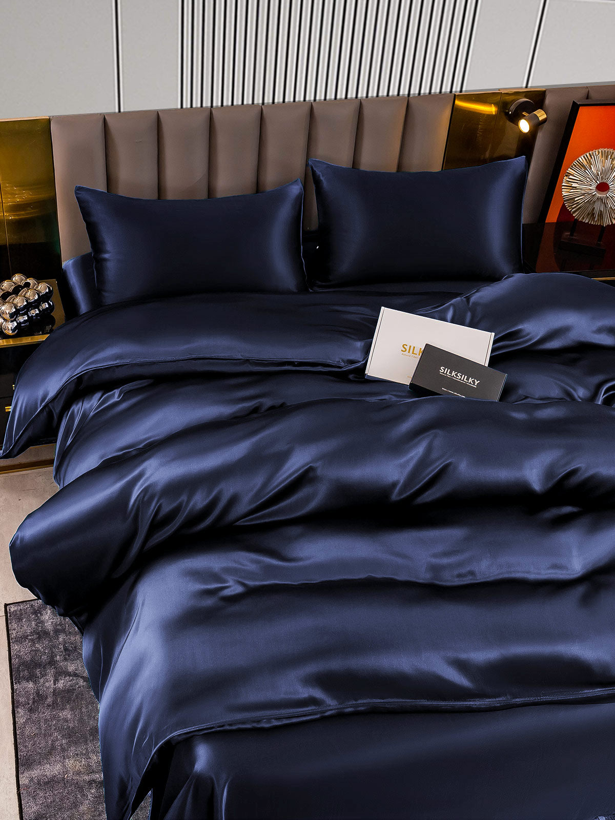 [Mørke blå] SilkSilky-NO 22Momme Bedding Set 004