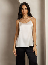 [Lysegrå] SilkSilky-NO 19Momme Spaghetti Stropp Dyp Rund Halsutringning Camisole Topp 001