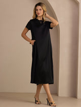 [Svart] SilkSilky-NO Short Sleeve Crew Neck Kjole 004