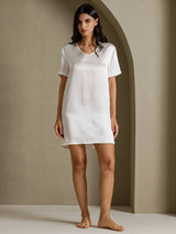 [Hvit] SilkSilky-NO Half Sleeve V Neck Nattkjole 007