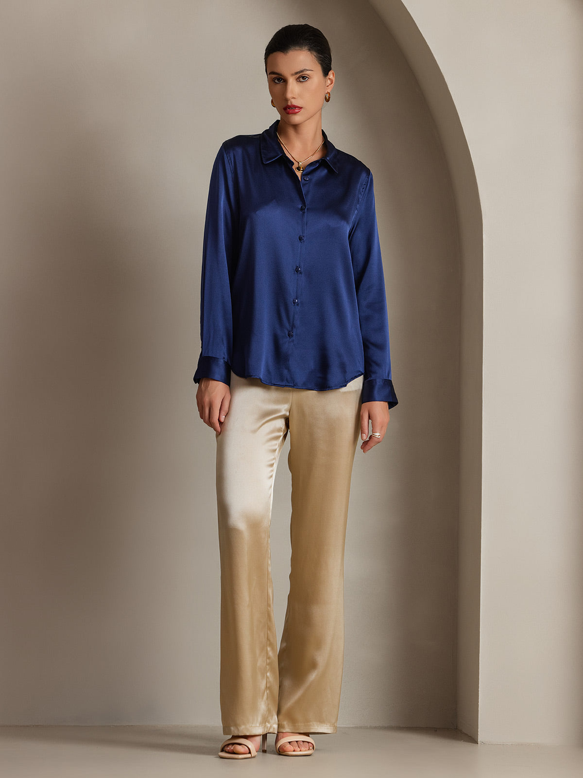 [Mørke blå] SilkSilky-NO Skjorte for Kvinner 004