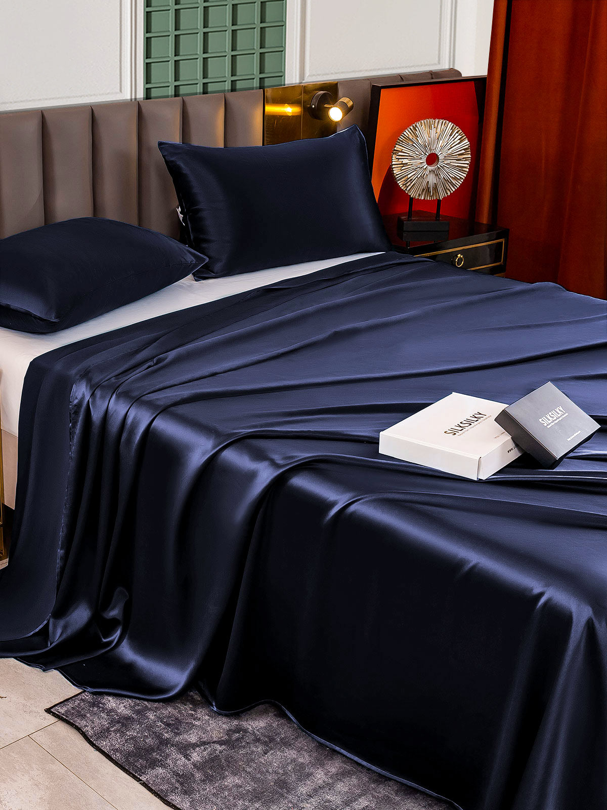[Mørke blå] SilkSilky-NO 25Momme Bedding Set 004