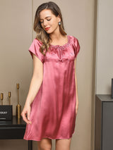 [Blek Mauve] SilkSilky-NO Cap Sleeve Square Neck Nattkjole 005