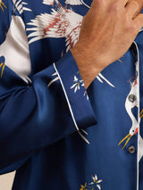 [Mørke blå] SilkSilky-NO Long Sleeve Notch Collar Pyjamas for menn 006