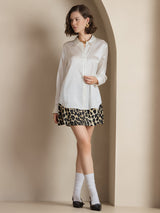 [Hvit] SilkSilky-NO Long Sleeve Lapel Collar Skjorte for Kvinner 006