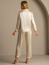 [Champagne] SilkSilky-NO Long Sleeve Lapel Collar Pyjamas for Kvinner 002