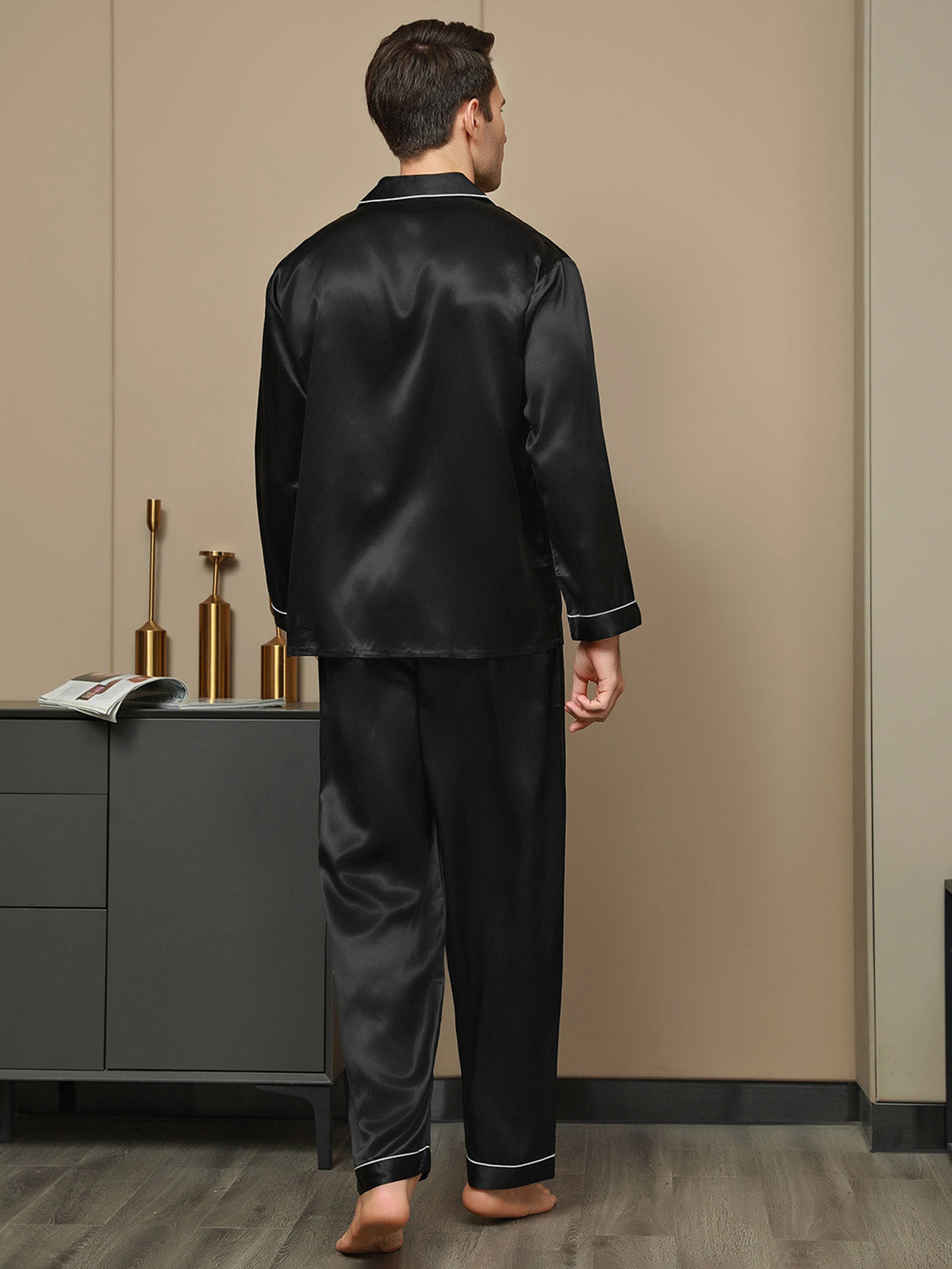 [Svart] SilkSilky-NO 19Momme Mens Pajamas 002