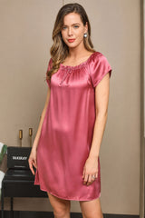 [Blek Mauve] SilkSilky-NO Cap Sleeve Square Neck Nattkjole 006