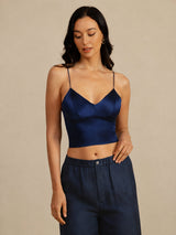 [Mørke blå] SilkSilky-NO Spaghetti Strap V Neck Camisole Topp 005