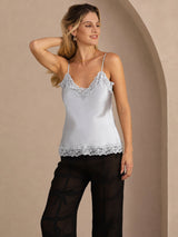 [Gråblå] SilkSilky-NO V Neck Camisole Topp 001