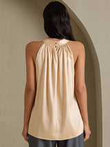 [Champagne] SilkSilky-NO Sleeveless Halterneck T-skjorte for Kvinner 002
