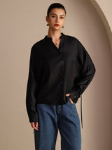 [Svart] SilkSilky-NO Long Sleeve Blouse 004