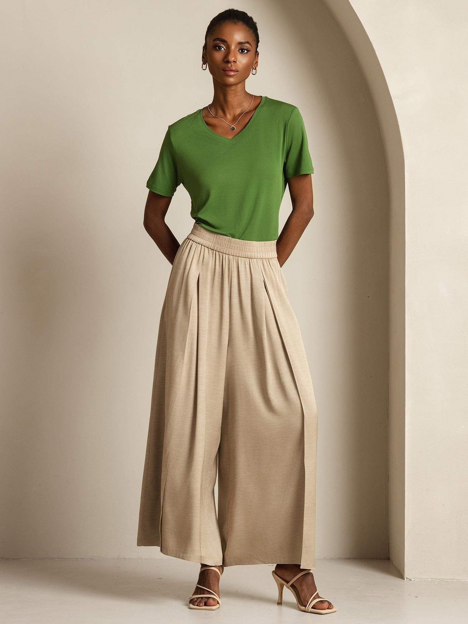 [Tan] SilkSilky-NO 19Momme Silke Womens Pants 009