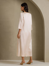 [Beige] SilkSilky-NO 3/4 Sleeve Round Neck Kjole 002