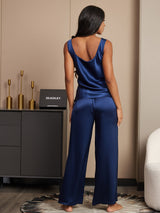 [Mørke blå] SilkSilky-NO Ermeløs Firkantet Hals Camisole sett 002
