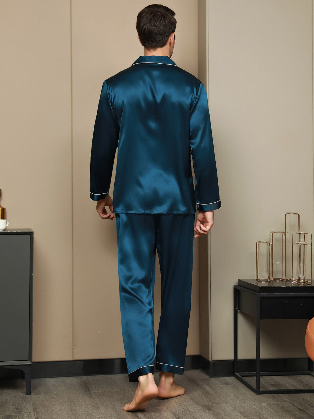 [Blågrønn] SilkSilky-NO 19Momme Mens Pajamas 002