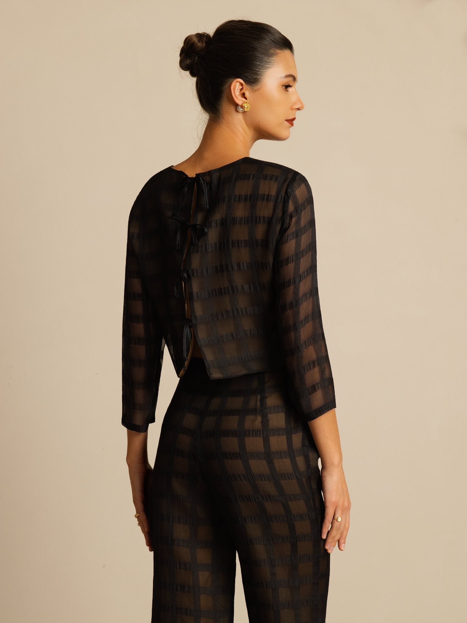 [Svart] SilkSilky-NO Ren Silke Langermet Rund Hals Women''s Outfit Sets 007