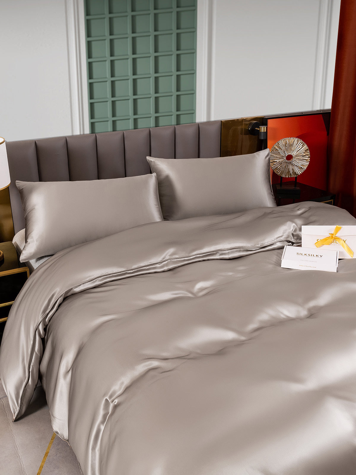 [Grå] SilkSilky-NO 25Momme Bedding Set 004