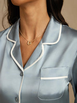 [Gråblå] SilkSilky-NO Long Sleeve Lapel Collar Pyjamas for Kvinner 004