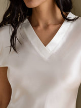 [Hvit] SilkSilky-NO Cap Sleeve V Neck Nattkjole 004