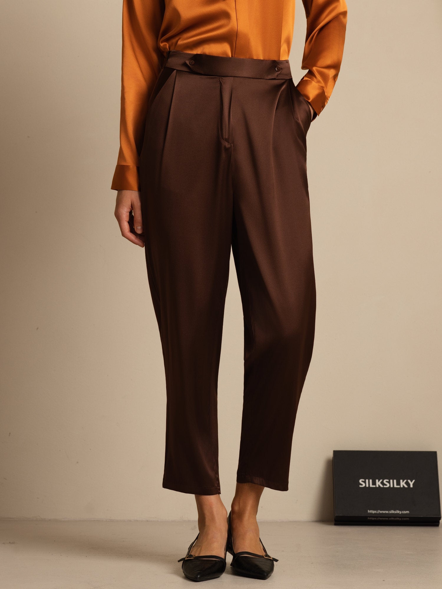 [Mørk Sjokolade] SilkSilky-NO 19Momme Silke Womens Pants 001