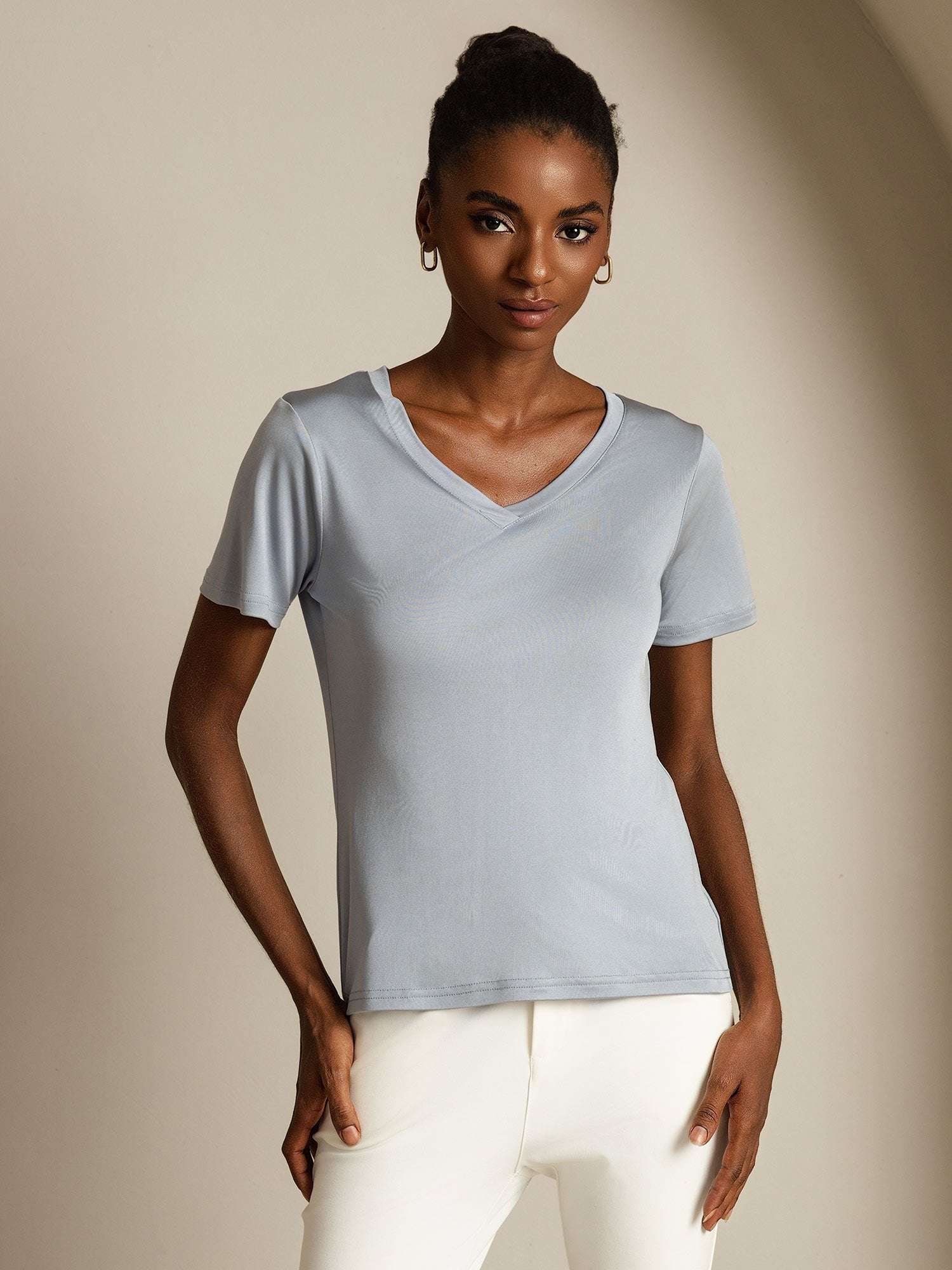 [Lysegrå] SilkSilky-NO Silke Womens T-Shirt 003