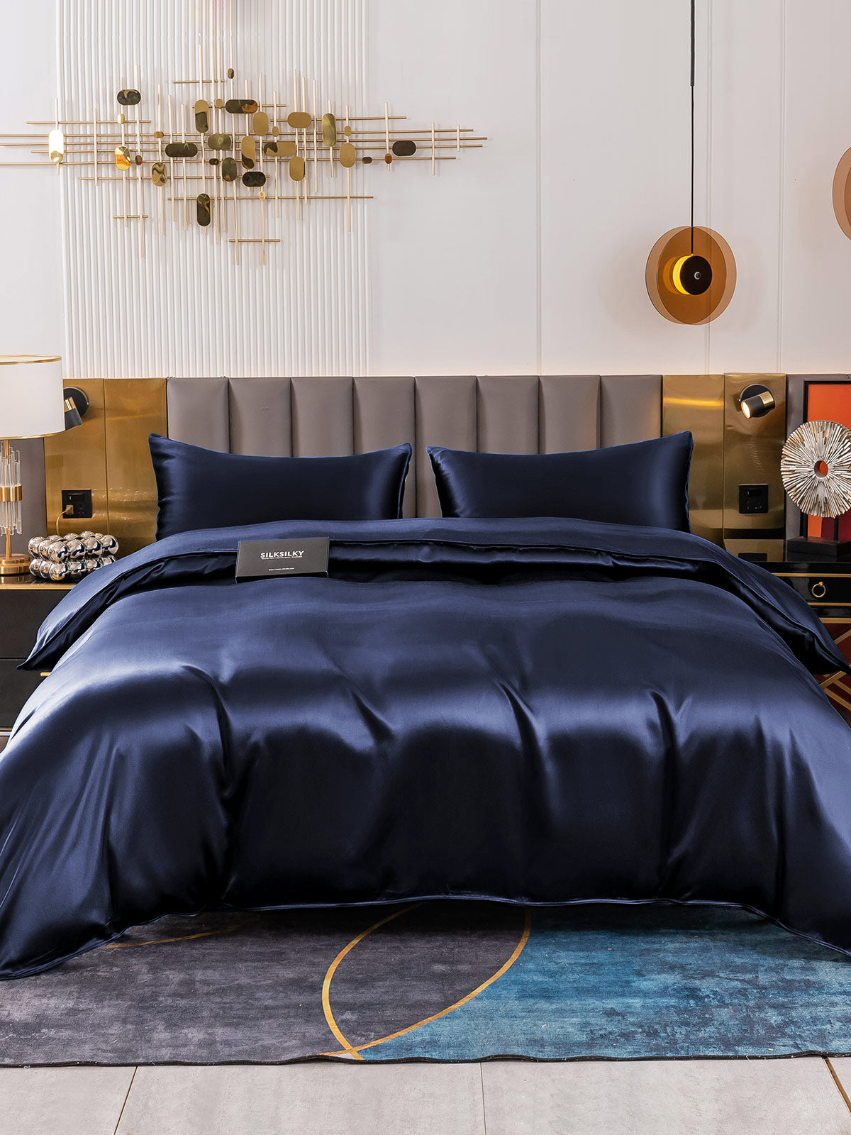 [Mørke blå] SilkSilky-NO 19Momme Bedding Set 002