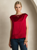 [Vin] SilkSilky-NO Cap Sleeve Round Neck T-skjorte for Kvinner 004