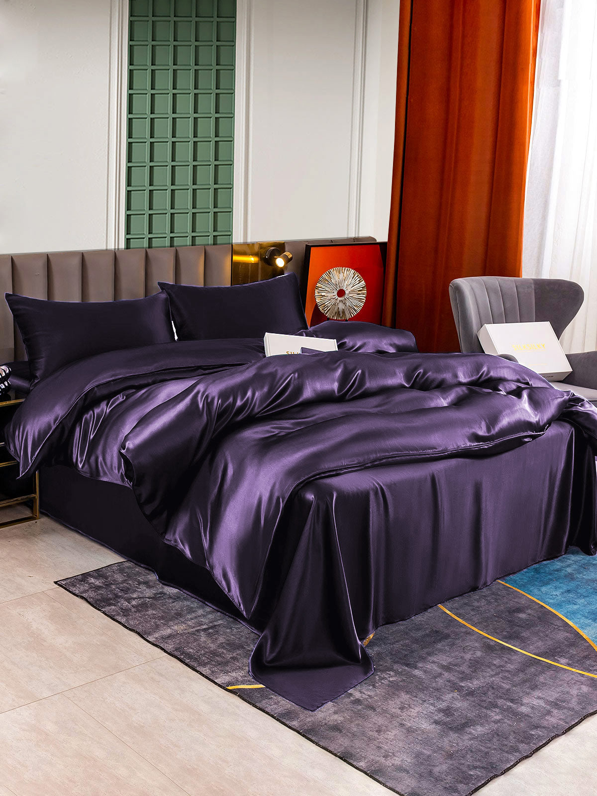[Mørklilla] SilkSilky-NO 25Momme Bedding Set 002