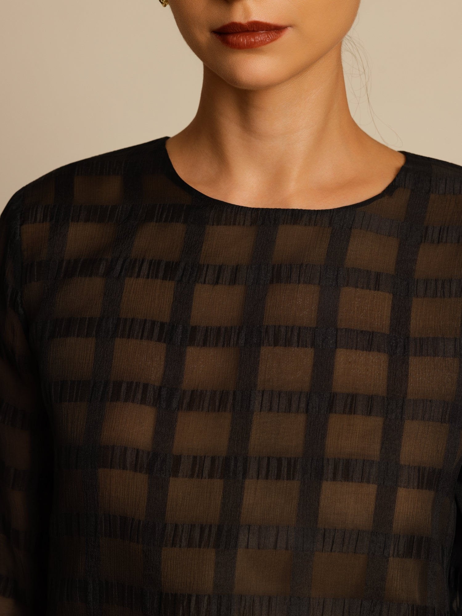 [Svart] SilkSilky-NO Ren Silke Langermet Rund Hals Women''s Outfit Sets 004