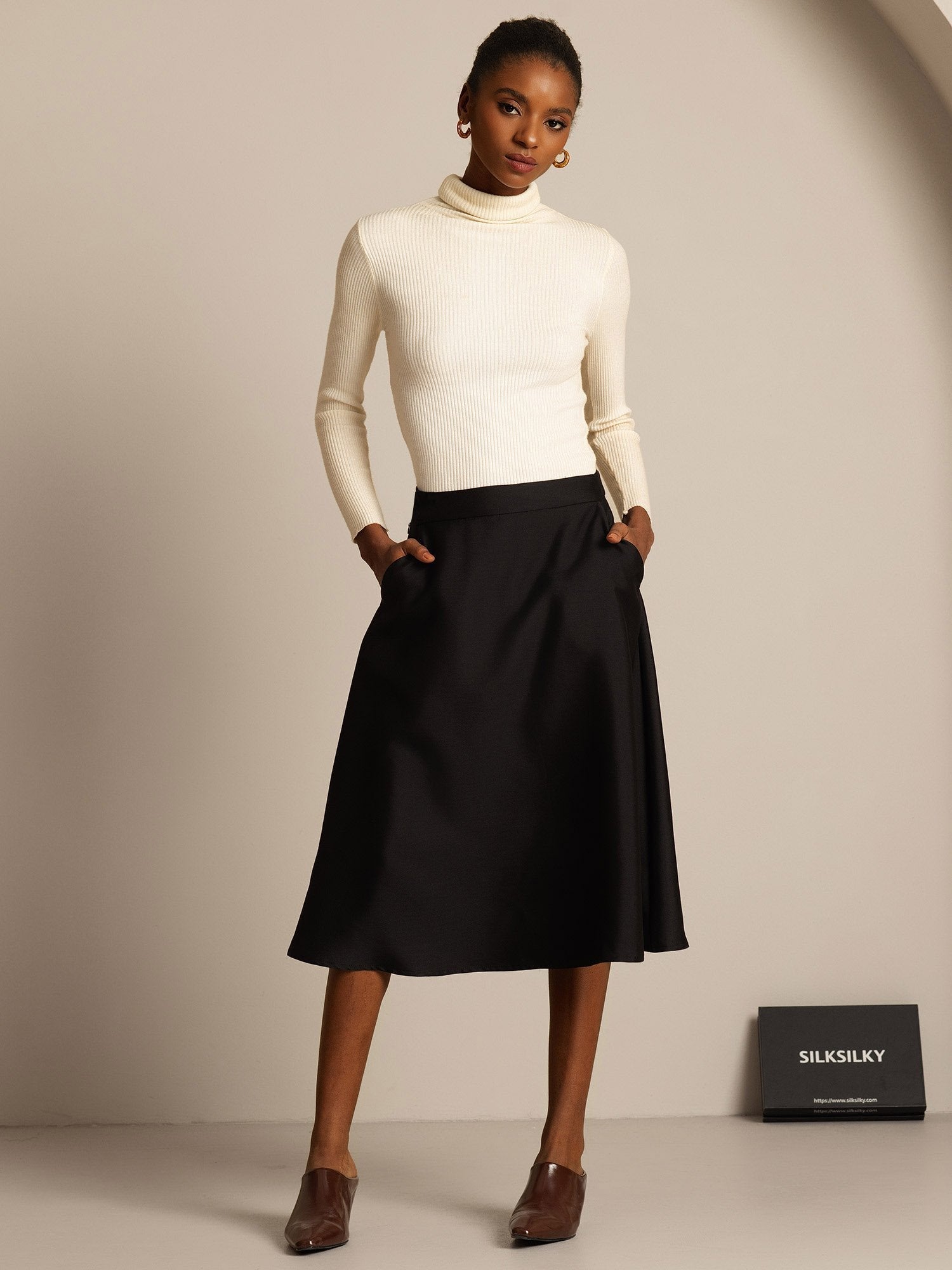 [Svart] SilkSilky-NO 32Momme Silke Skirt 005