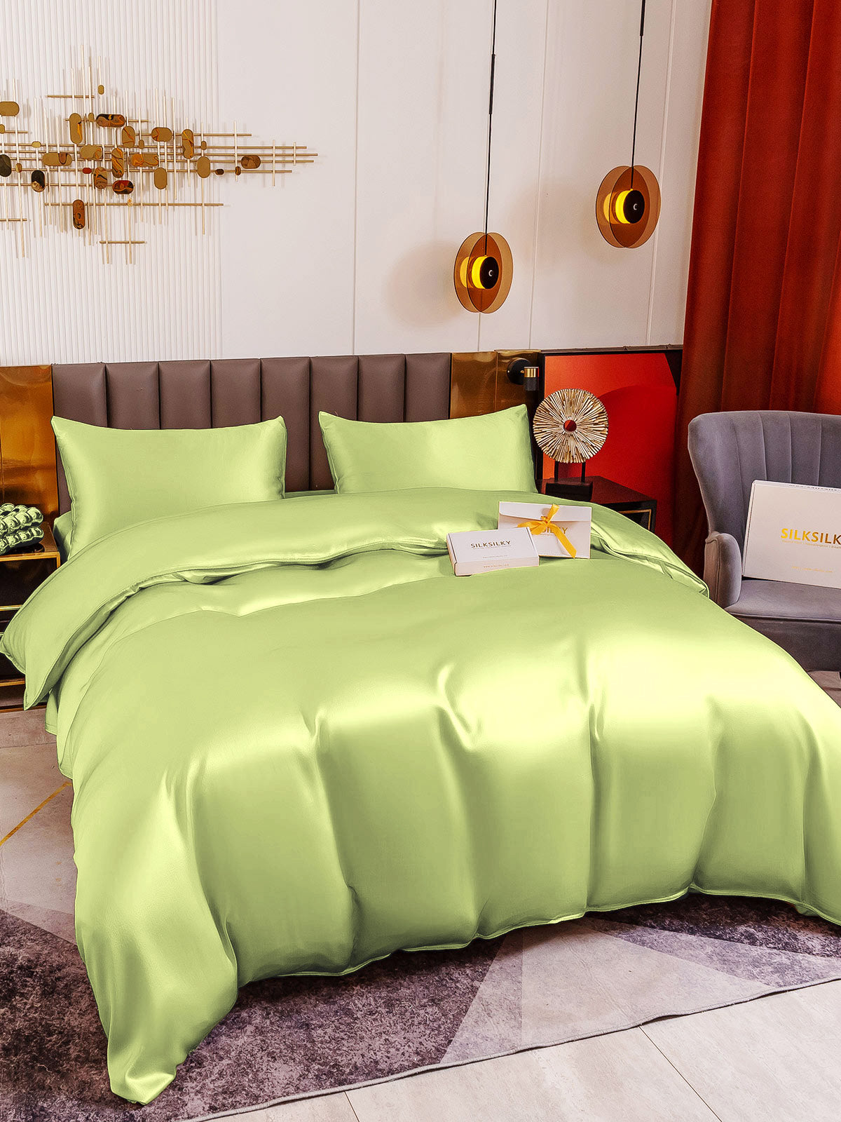 [Mintgrønn] SilkSilky-NO 19Momme Bedding Set 005