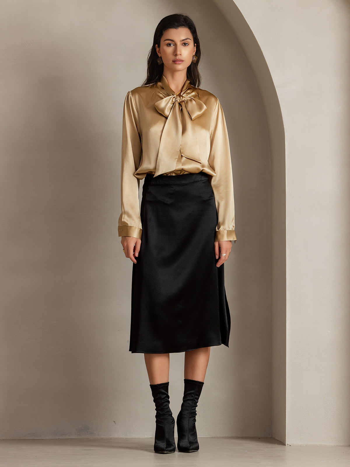 [Svart] SilkSilky-NO 19Momme Silke Skirt 003