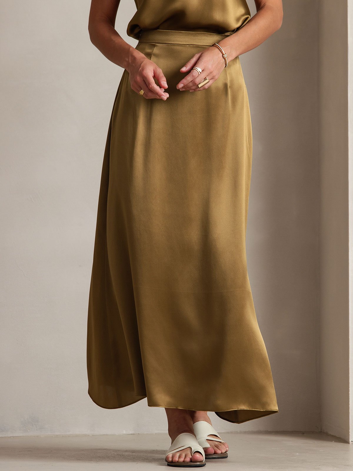 SilkSilky US 19Momme Silk Blend Skirt Brown 003